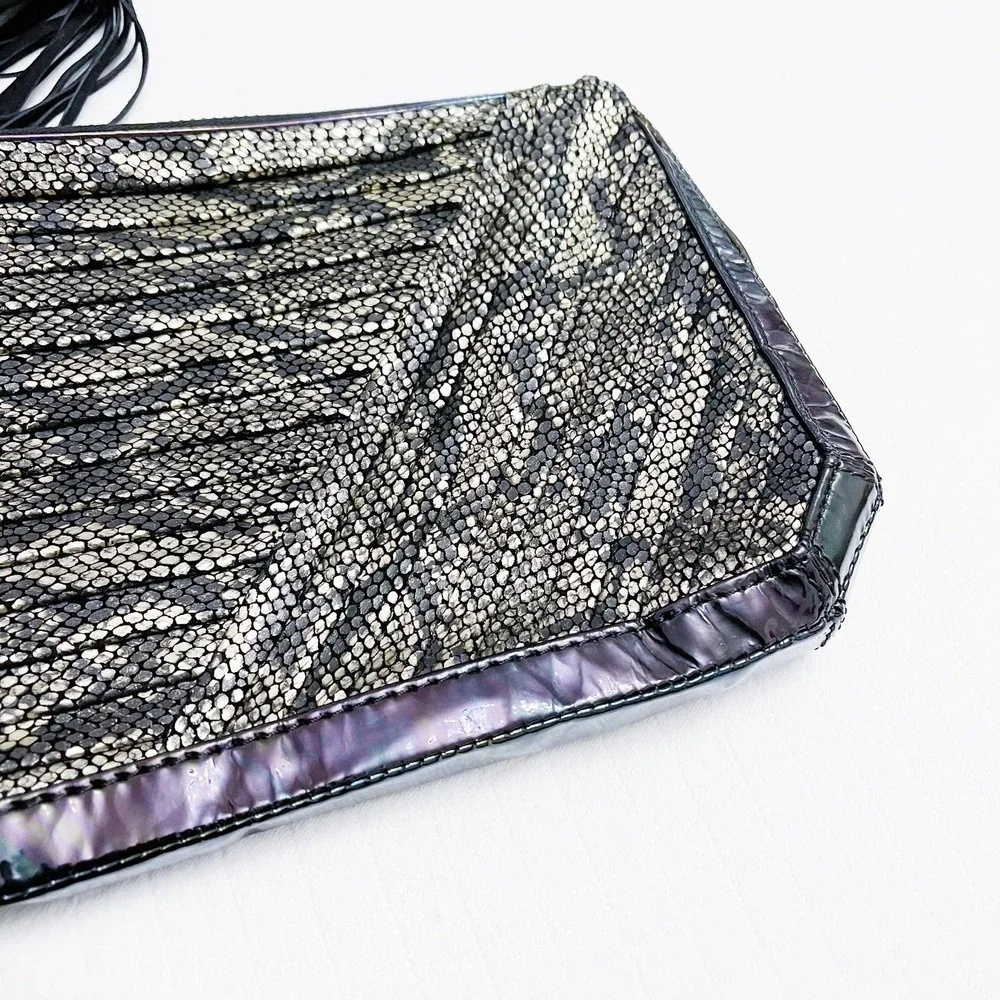 3.1 Philip Lim Snakeskin Metallic Bag Tassel Accents Black/Gold